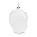 14k White Gold Plain Medium.035 Depth Facing Right Engravable Boy Charm, 27 x 17 mm