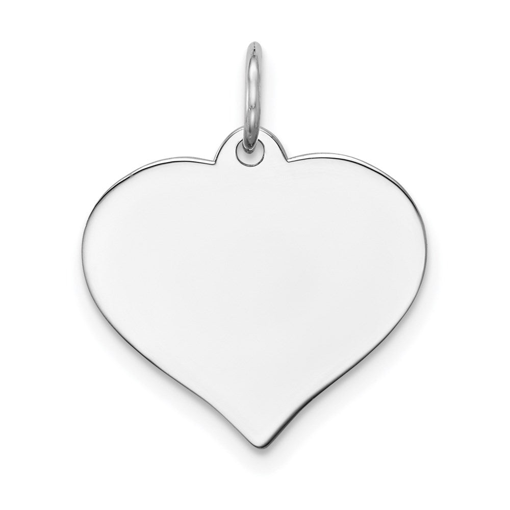 14K White Gold Plain .018 Gauge Engravable Heart 16x17mm Disc Charm, 19 x 17 mm