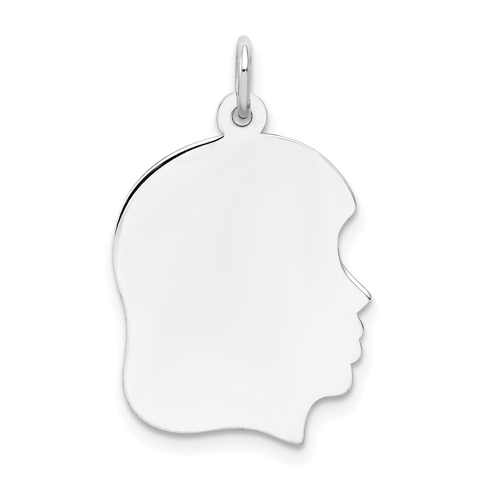 14k White Gold Plain Medium.035 Depth Facing Right Engravable Girl Charm, 27 x 17 mm
