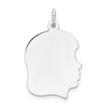 14k White Gold Plain Medium.027 Depth Facing Right Engravable Girl Charm, 27 x 17 mm