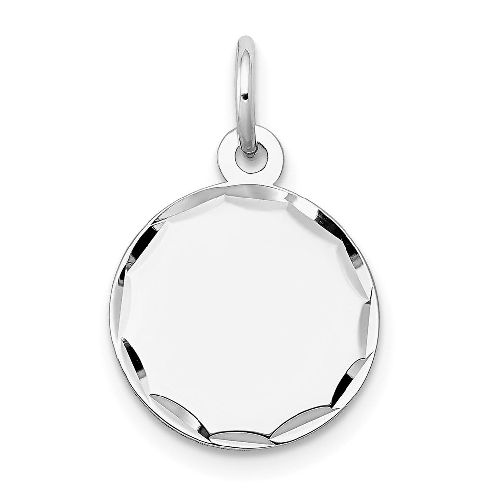 14k White Gold Etched Edge .018 Gauge Engraveable Round 13mm Disc Charm, 20 x 13 mm