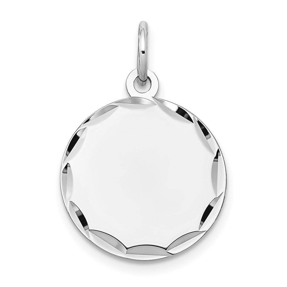 14k White Gold Etched Edge .027 Gauge Engraveable Round 16mm Disc Charm, 23 x 16 mm