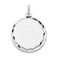 14k White Gold Etched Edge .035 Gauge Engraveable Round 19mm Disc Charm, 27 x 19 mm