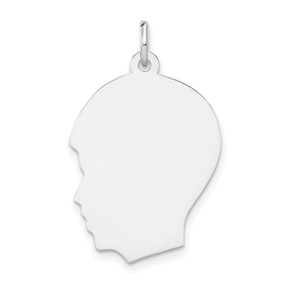 14k White Gold Plain Medium.011 Depth Facing Left Engravable Boy Charm, 27 x 17 mm