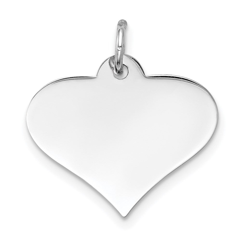 14k White Gold Plain .013 Gauge Engraveable Heart 16x18mm Disc Charm, 19 x 18 mm