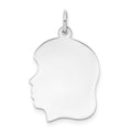 14k White Gold Plain Medium.035 Depth Facing Left Engravable Girl Charm, 27 x 17 mm