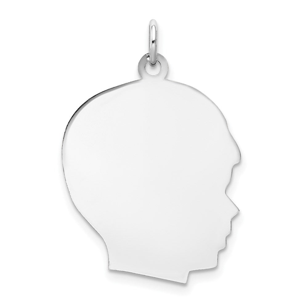 14k White Gold Plain Large.011 Depth Facing Right Engravable Boy Charm, 30 x 20 mm