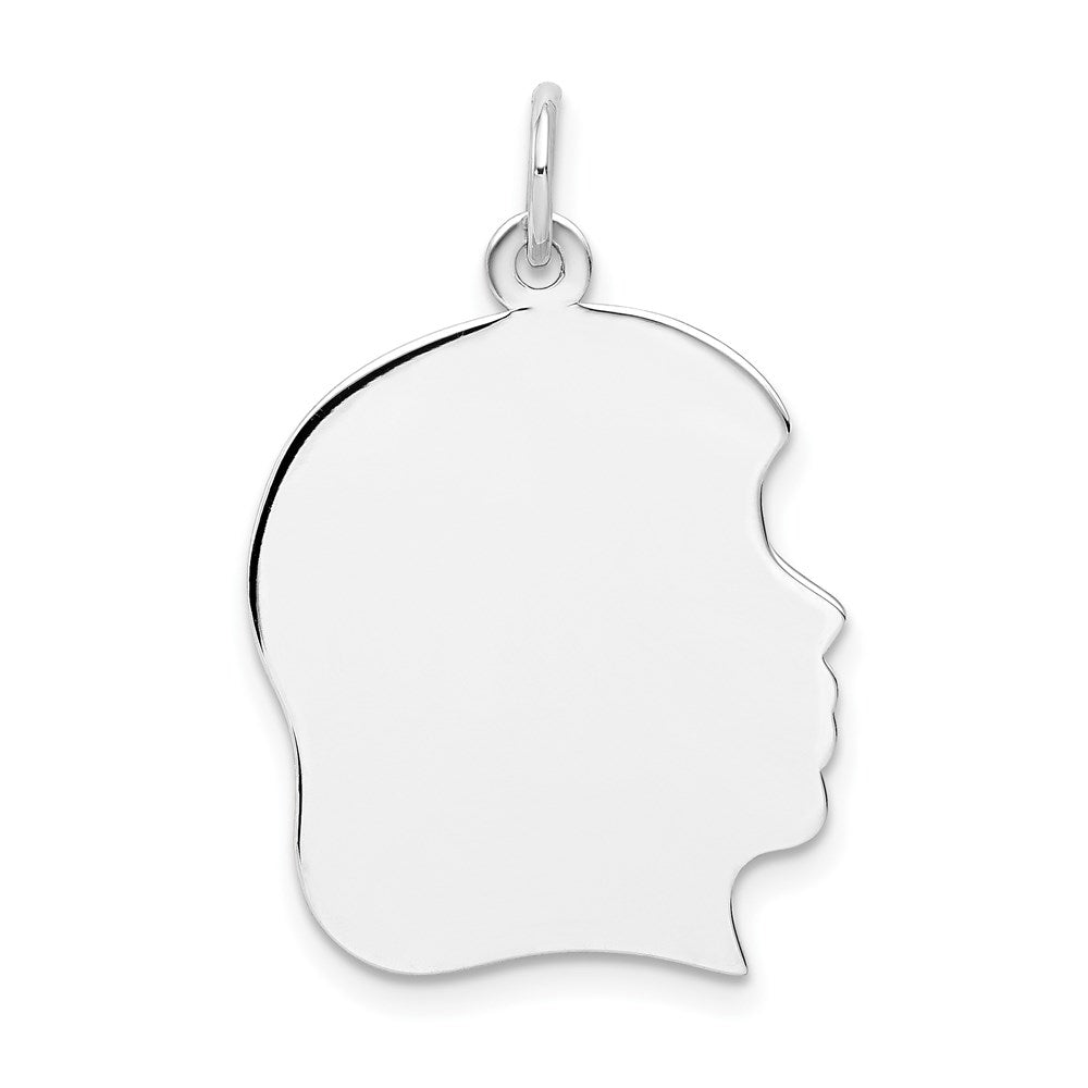 14k White Gold Plain Large.013 Depth Facing Right Engravable Girl Charm, 30 x 20 mm
