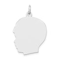 14k White Gold Plain Large.011 Depth Facing Left Engravable Boy Charm, 30 x 20 mm