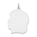 14k White Gold Plain Large.013 Depth Facing Left Engravable Girl Charm, 30 x 20 mm
