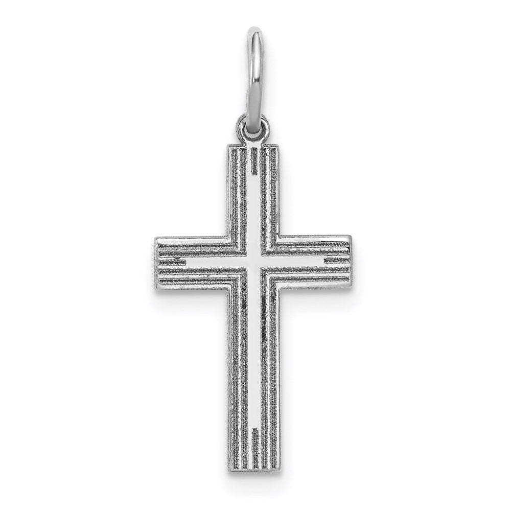 14k White Gold Solid Laser Etched Cross Pendant, 25 x 12 mm, 0.65 g