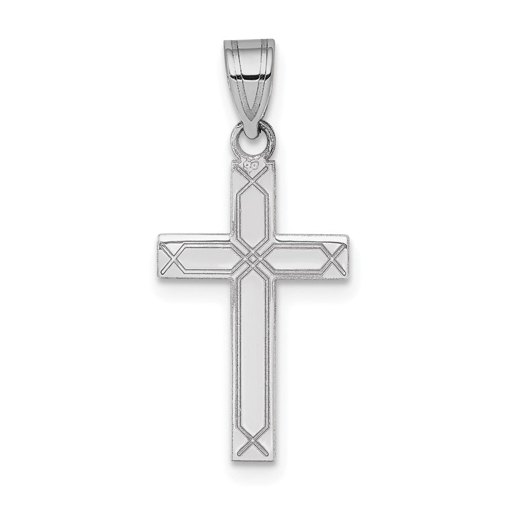 14k White Gold Solid Laser Etched Cross Pendant, 25 x 12 mm, 0.68 g