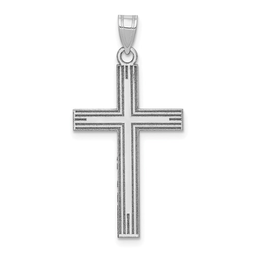 14k White Gold Solid Laser Etched Cross Pendant, 36 x 18 mm