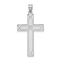 14k White Gold Solid Laser Etched Cross Pendant, 37 x 19 mm