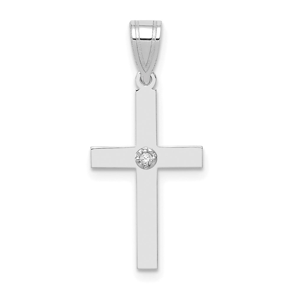 14k White Gold .01 carat Diamond Cross Pendant, 0.01 ct, 25 x 11.5 mm
