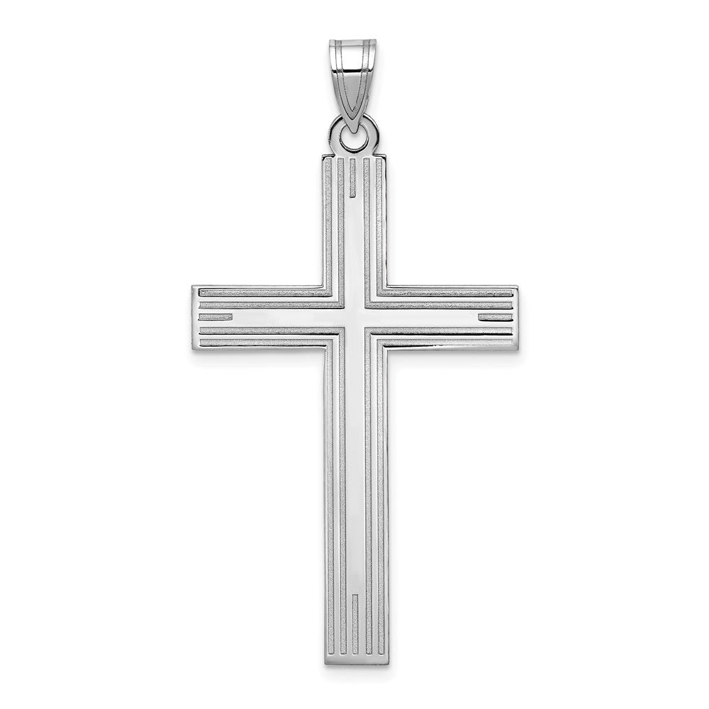 14k White Gold Solid Laser Etched Cross Pendant, 49 x 25 mm