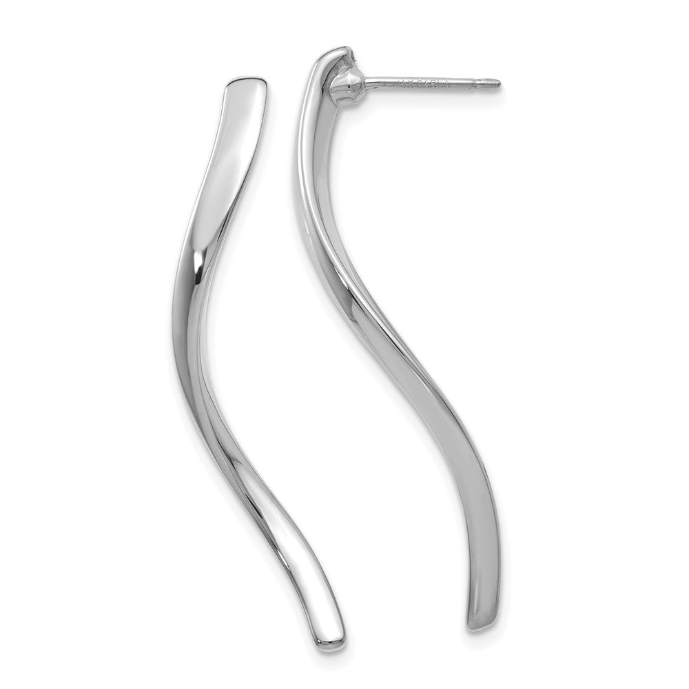 14k White Gold Polished Long Curled Post Earrings, 39 x 3 mm