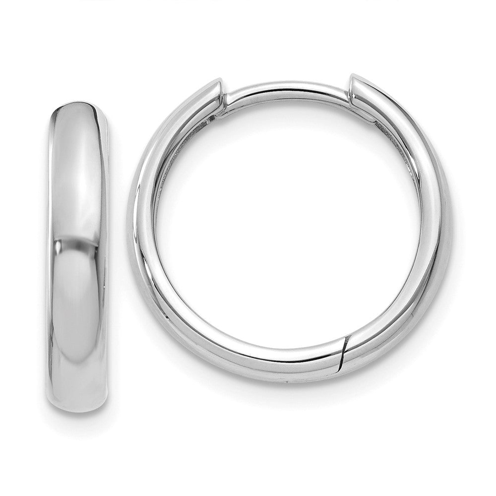 14k White Gold Round Hinged Hoop Earrings, 11 x 2.5 mm
