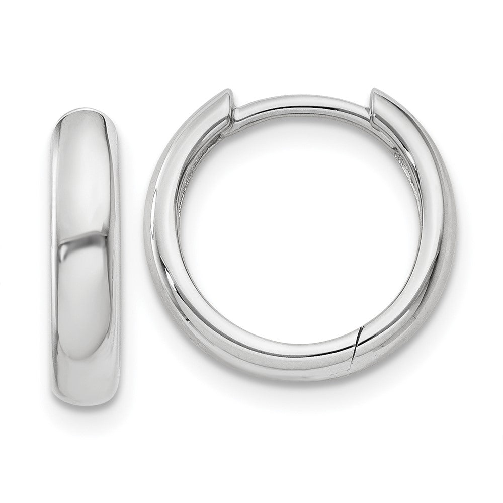 14k White Gold Round Hinged Hoop Earrings, 10 x 3 mm