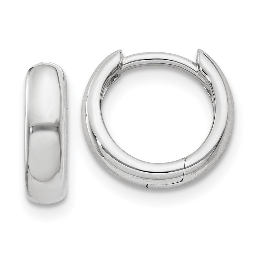 14k White Gold Round Hinged Hoop Earrings, 8 x 3 mm