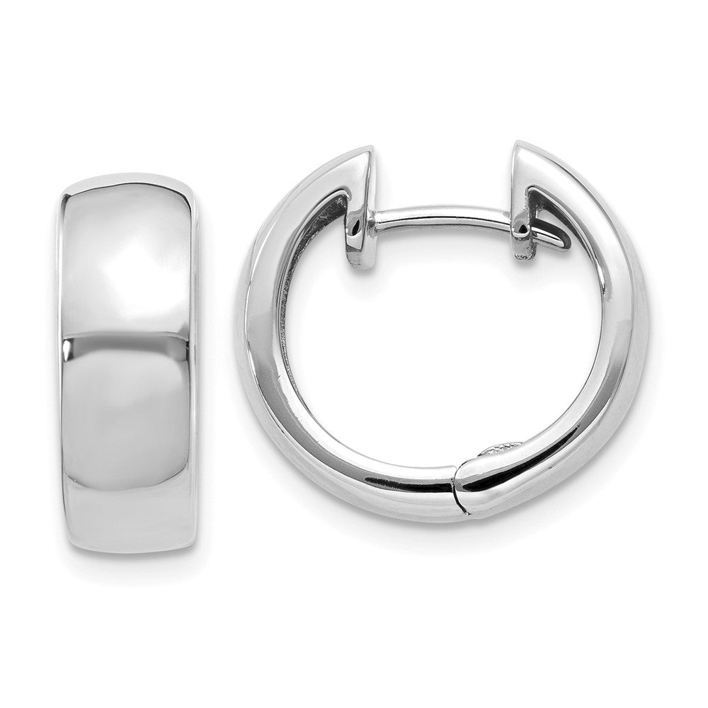 14k White Gold Round Hinged Hoop Earrings, 12 x 5 mm