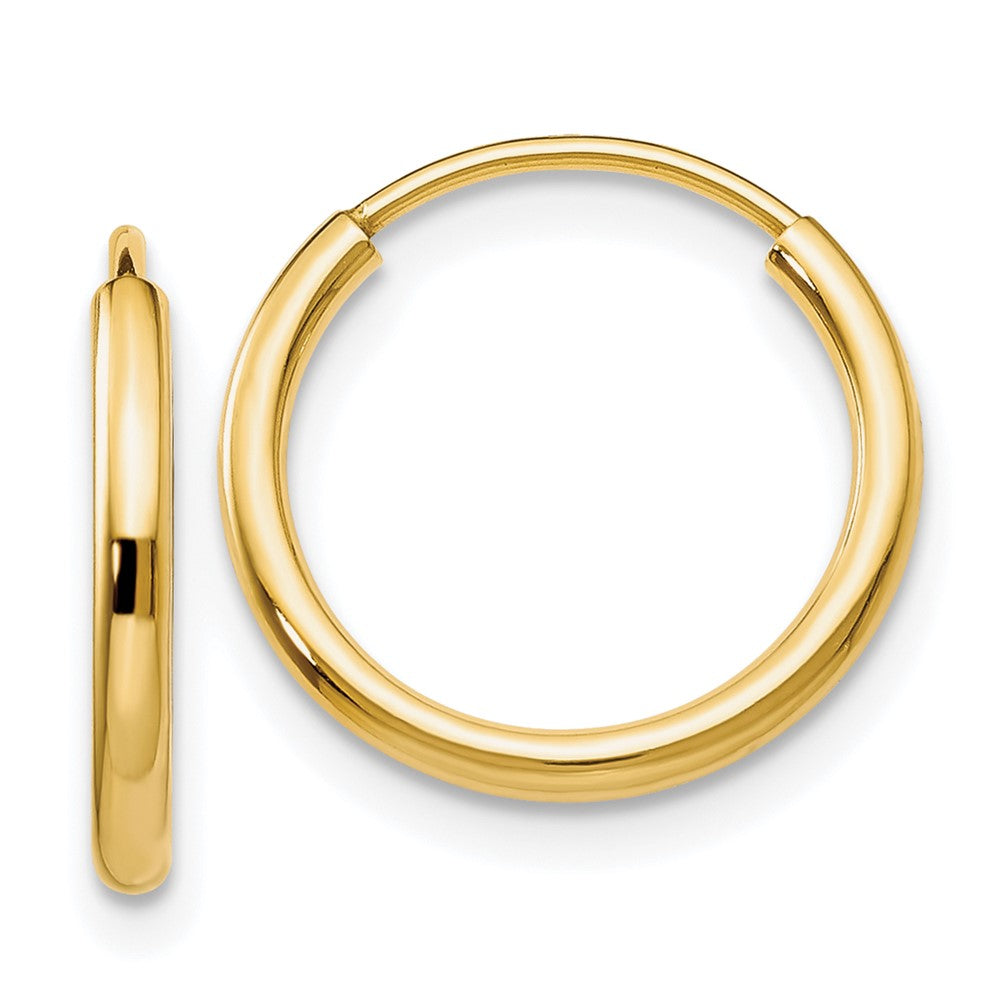 14k 1.5x15mm Polished Round Endless Tube Hoop Earrings, 14 x 1.5 mm