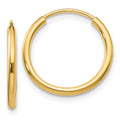 14k 1.5x16mm Polished Round Endless Tube Hoop Earrings, 16 x 1.5 mm