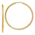 14k 1.5x30mm Satin Diamond-cut Endless Tube Hoop Earrings, 30 x 1.5 mm