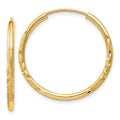 14k 1.5x20mm Satin Diamond-cut Endless Tube Hoop Earrings, 20 x 1.5 mm