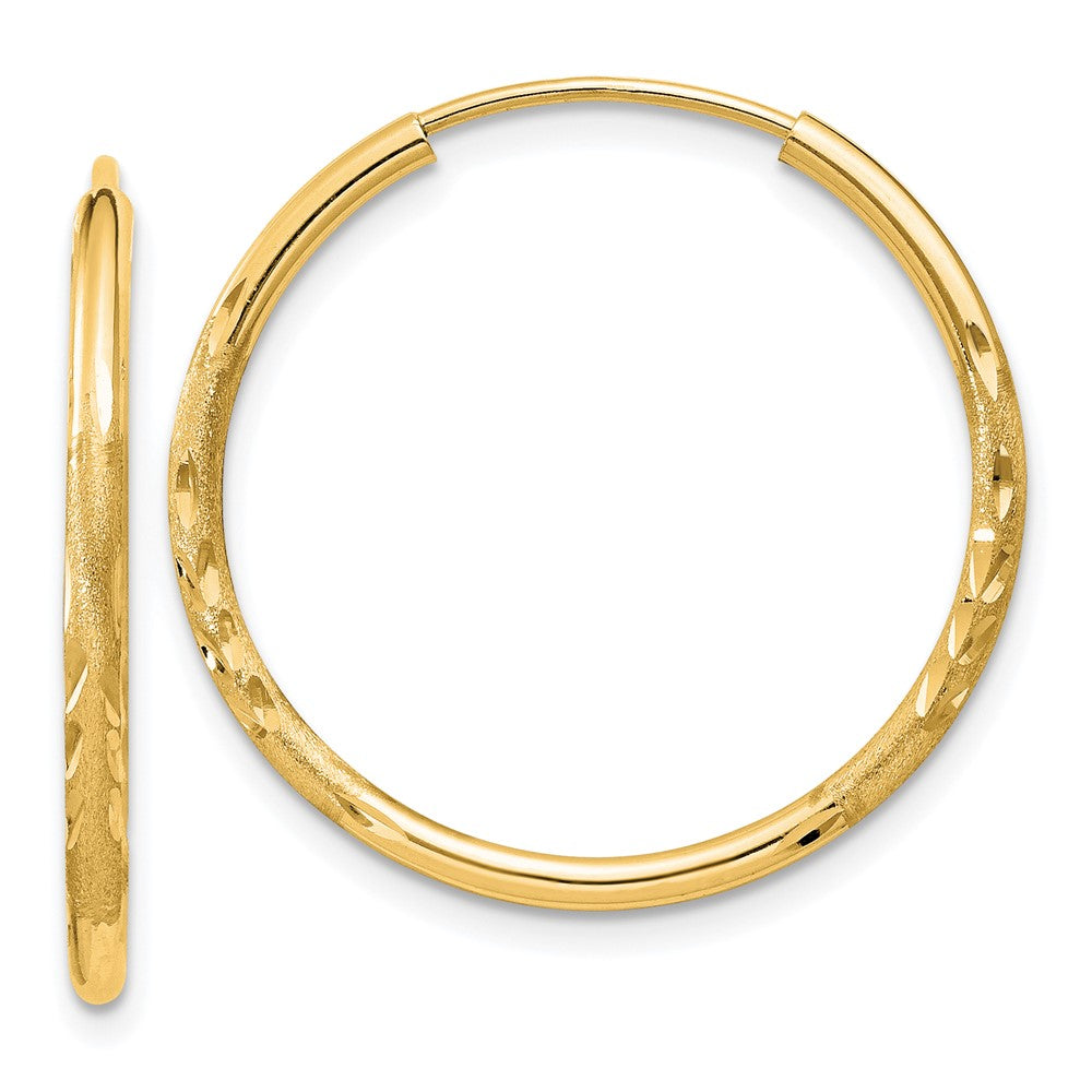 14k 1.5x20mm Satin Diamond-cut Endless Tube Hoop Earrings, 20 x 1.5 mm