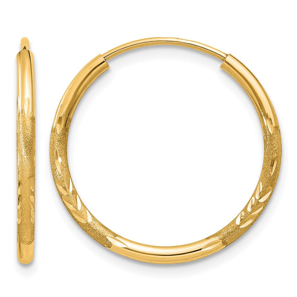 14k 1.5x17mm Satin Diamond-cut Endless Tube Hoop Earrings, 18 x 1.5 mm