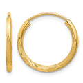 14k 1.5x14mm Satin Diamond-cut Endless Tube Hoop Earrings, 16 x 1.5 mm