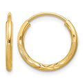 14k 1.5x12mm Satin Diamond-cut Endless Tube Hoop Earrings, 14 x 1.5 mm