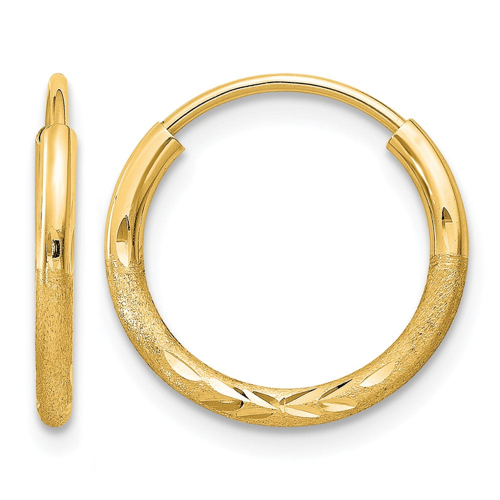 14k 1.5x12mm Satin Diamond-cut Endless Tube Hoop Earrings, 14 x 1.5 mm