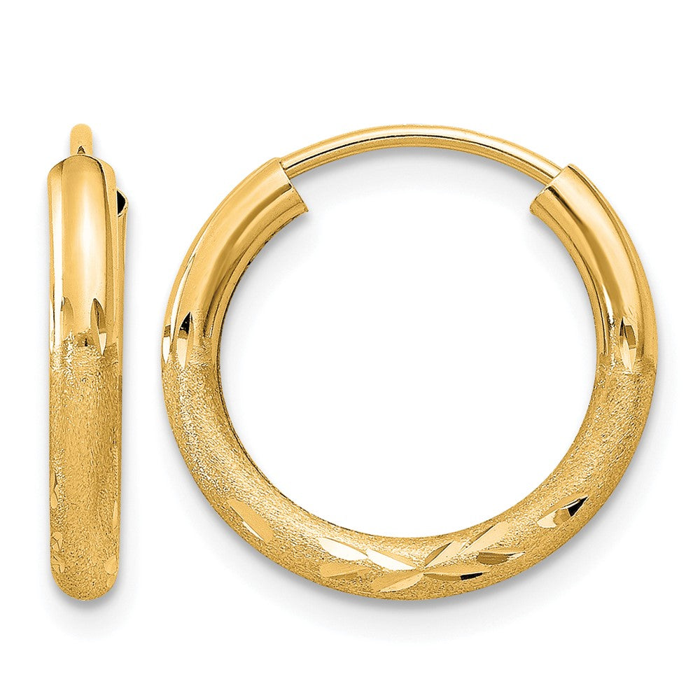 14k 2x14mm Satin Diamond-cut Endless Tube Hoop Earrings, 14 x 2 mm