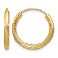 14k 2x18mm Satin Diamond-cut Endless Tube Hoop Earrings, 16 x 2 mm