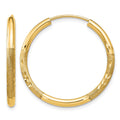 14k 2x25mm Satin Diamond-cut Endless Tube Hoop Earrings, 25 x 2 mm