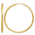 14k 2x40mm Satin Diamond-cut Endless Tube Hoop Earrings, 40 x 2 mm