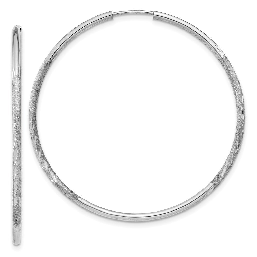 14k White Gold 1.5x40mm Satin Diamond-cut Endless Tube Hoop Earrings, 40 x 1.5 mm