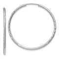 14k White Gold 1.5x30mm Satin Diamond-cut Endless Tube Hoop Earrings, 30 x 1.5 mm