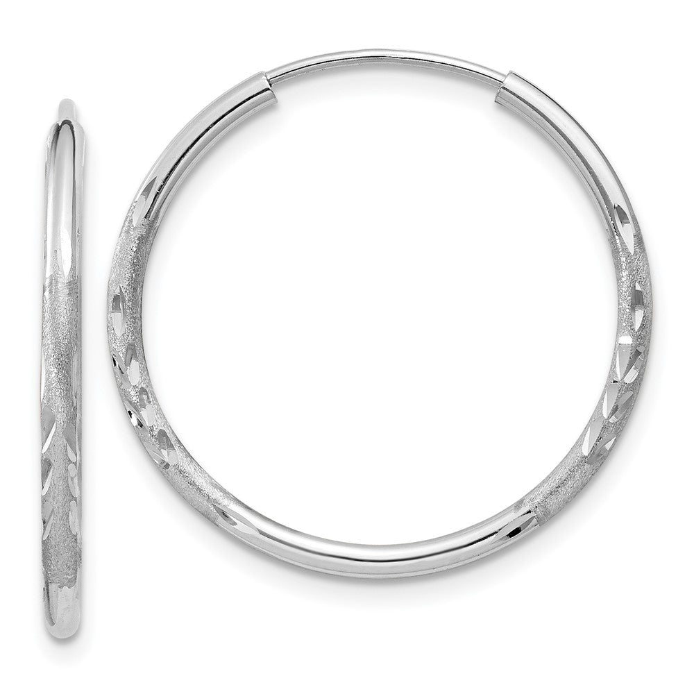 14k White Gold 1.5x20mm Satin Diamond-cut Endless Tube Hoop Earrings, 20 x 1.5 mm