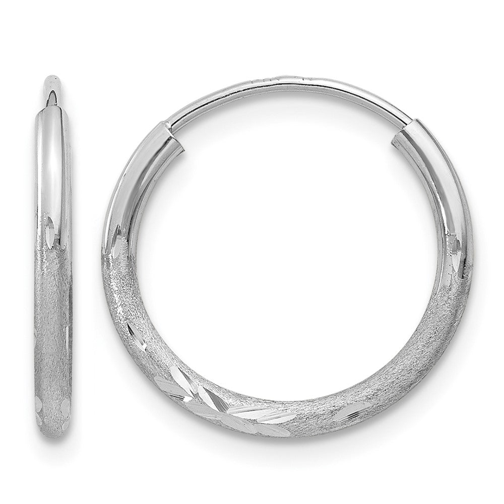 14k White Gold 1.5x14mm Satin Diamond-cut Endless Tube Hoop Earrings, 14 x 1.5 mm