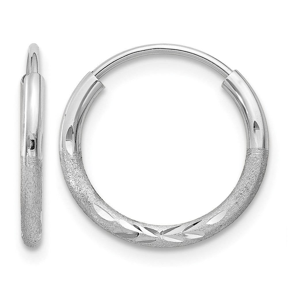 14k White Gold 1.5x12mm Satin Diamond-cut Endless Tube Hoop Earrings, 12 x 1.5 mm