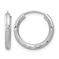 14k White Gold 2x12mm Satin Diamond-cut Endless Tube Hoop Earrings, 12 x 2 mm