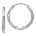14k White Gold 2x18mm Satin Diamond-cut Endless Tube Hoop Earrings, 18 x 2 mm