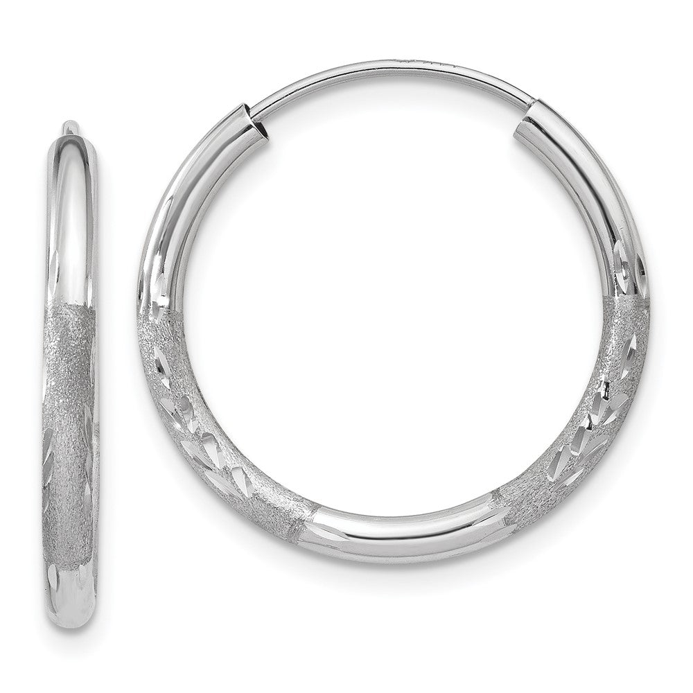 14k White Gold 2x18mm Satin Diamond-cut Endless Tube Hoop Earrings, 18 x 2 mm