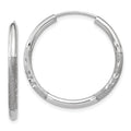 14k White Gold 2x20mm Satin Diamond-cut Endless Tube Hoop Earrings, 20 x 2 mm