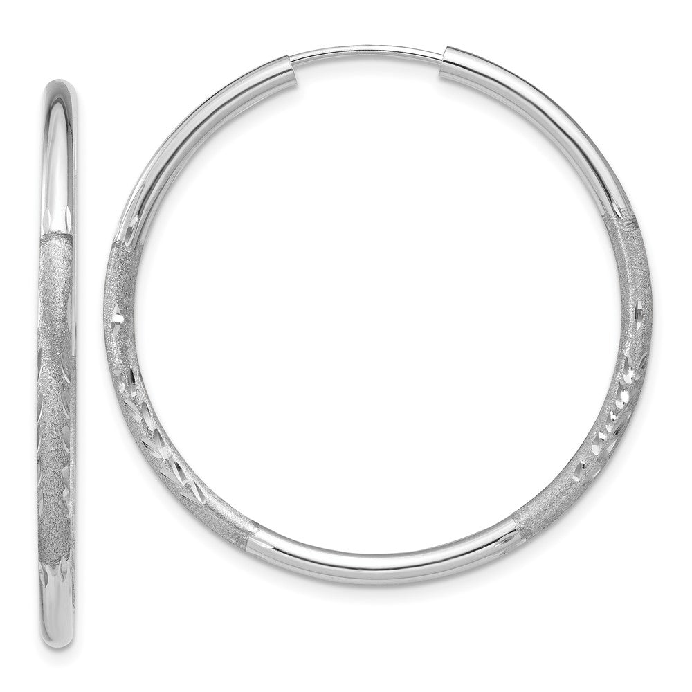 14k White Gold 2x30mm Satin Diamond-cut Endless Tube Hoop Earrings, 30 x 2 mm