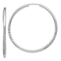 14k White Gold 2x40mm Satin Diamond-cut Endless Tube Hoop Earrings, 40 x 2 mm