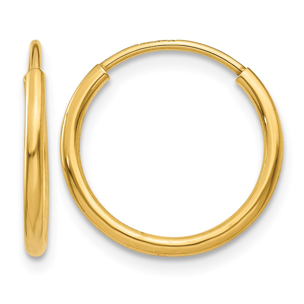 14k 1.2x14mm Polished Endless Tube Hoop Earrings, 14 x 1.25 mm
